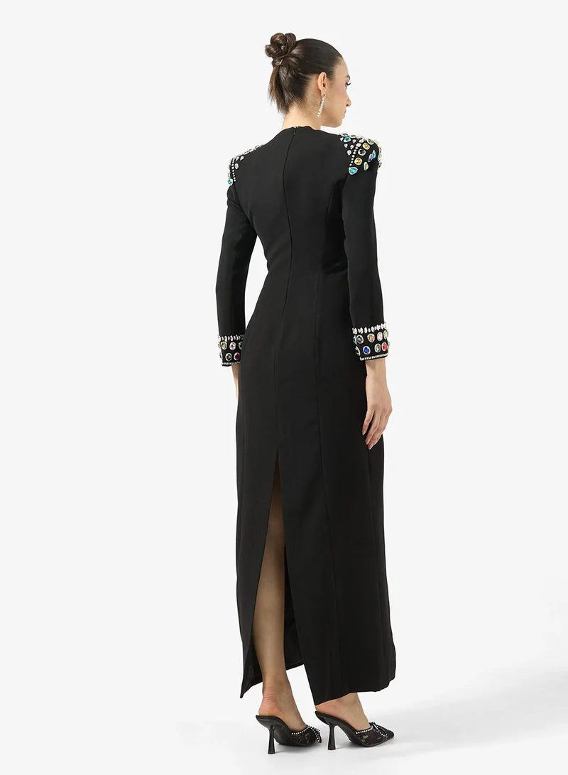 Ginger Boutique  Rhinestone Embellished Luxe Square Neck Evening Gown for Women | Best Price UAE