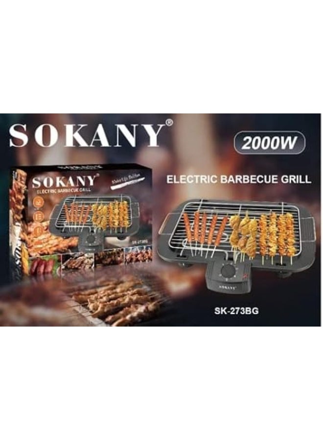 Sokany SK-273BG Electric Barbecue Grill - 2000W Indoor Smokeless BBQ Grill with Adjustable Temperature Thermostat, Removable Chrome Grate & Water Drip Tray - Image 1
