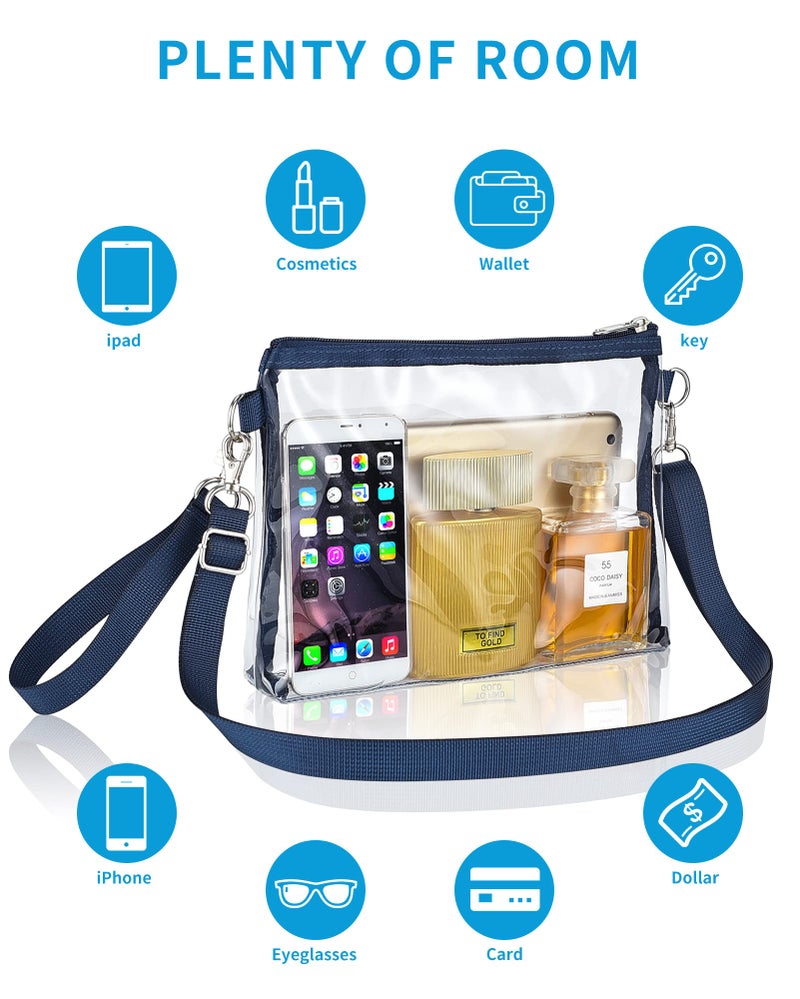 Bagenius Clear Purse Stadium Approved, Clear Bag with Removable Straps, Coin Purse for Work Stadium Events and Concert - Navy - Image 4