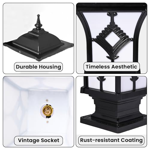 GIGAWATTS ‎BARFI Outdoor Gate Light – 101% Rust & Waterproof Die-Casting Aluminium Exterior Piller Lamp Base Mount for Garden, Boundary Walls & Home Entrances (B22 Holder, Bulb Not Included, Black) - Image 3