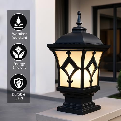 GIGAWATTS ‎BARFI Outdoor Gate Light – 101% Rust & Waterproof Die-Casting Aluminium Exterior Piller Lamp Base Mount for Garden, Boundary Walls & Home Entrances (B22 Holder, Bulb Not Included, Black) - Image 4