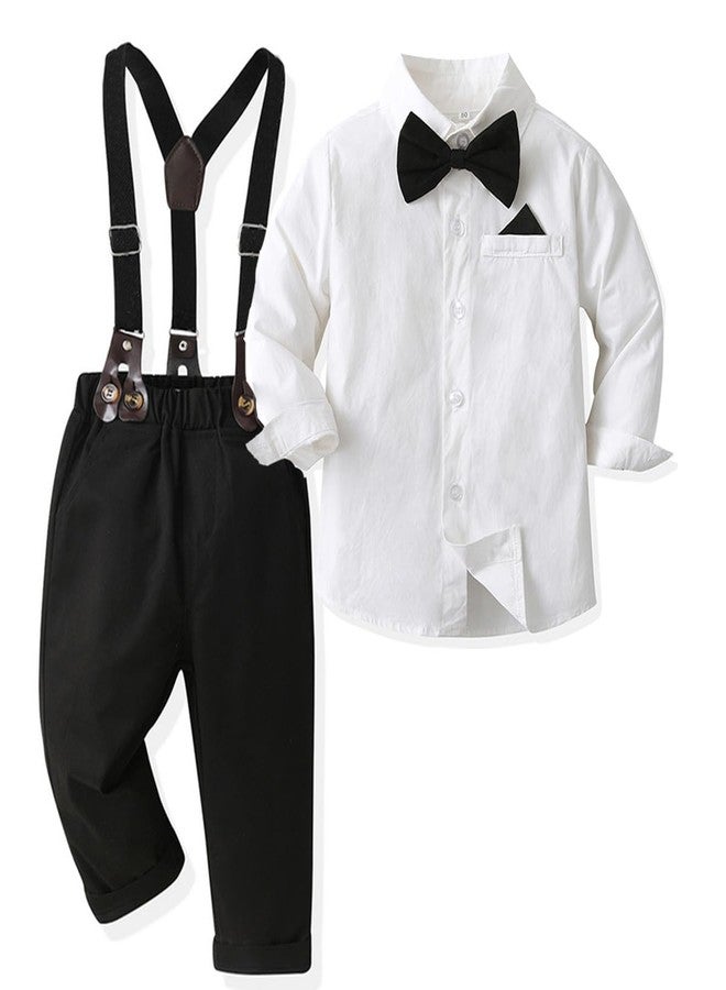 CORATED Toddler Dress Suits Baby Boys Clothes Sets Bowtie Shirts Suspenders Pants 4pcs Gentleman Outfits Suit 6 Month 6 Years(BB-Black 12-18M) - Image 1