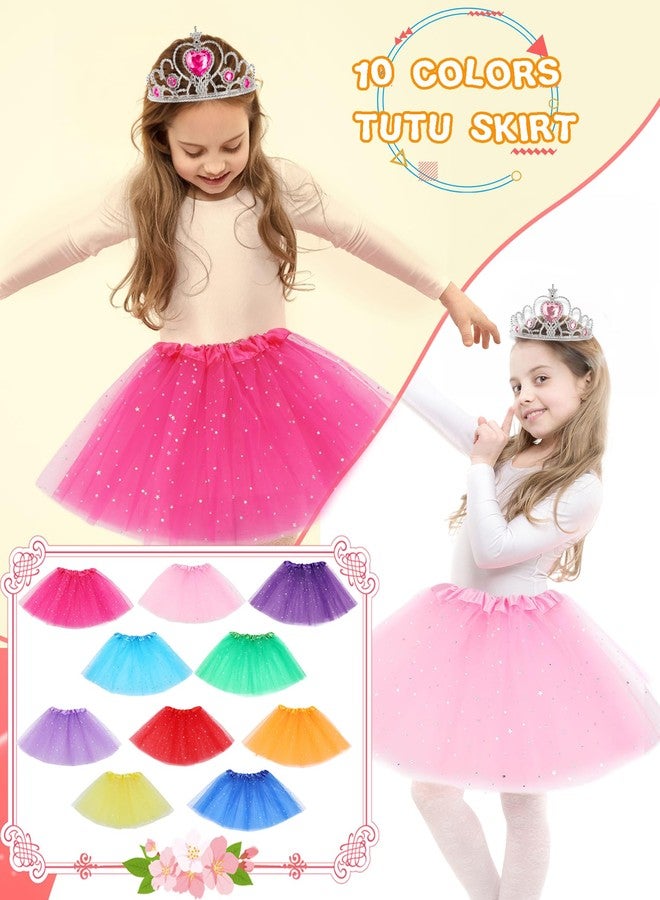 Plukeen 40 Pcs Princess Tutu Outfit Included 20 Princess Tiara Ballet Skirt 20 Rhinestone Crowns for Girls Birthday Princess Costume Party Favors, 10 Colors - Image 4