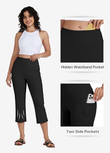 Willit Women's Yoga Capris Pants High Waist Leggings Crop Straight Leg Athletic Exercise Workout Capris 21" Black L - Image 4