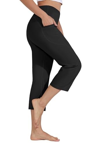 Willit Women's Yoga Capris Pants High Waist Leggings Crop Straight Leg Athletic Exercise Workout Capris 21" Black L - Image 3