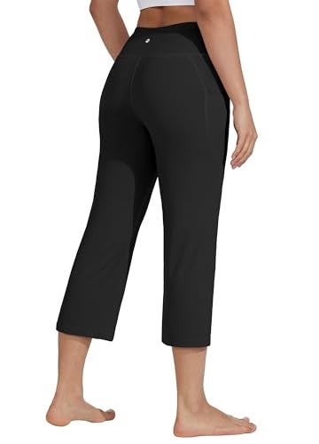 Willit Women's Yoga Capris Pants High Waist Leggings Crop Straight Leg Athletic Exercise Workout Capris 21" Black L - Image 2