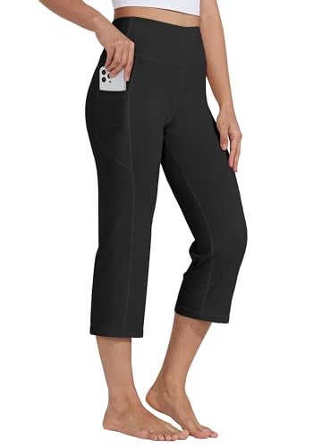 Willit Women's Yoga Capris Pants High Waist Leggings Crop Straight Leg Athletic Exercise Workout Capris 21" Black L - Image 1