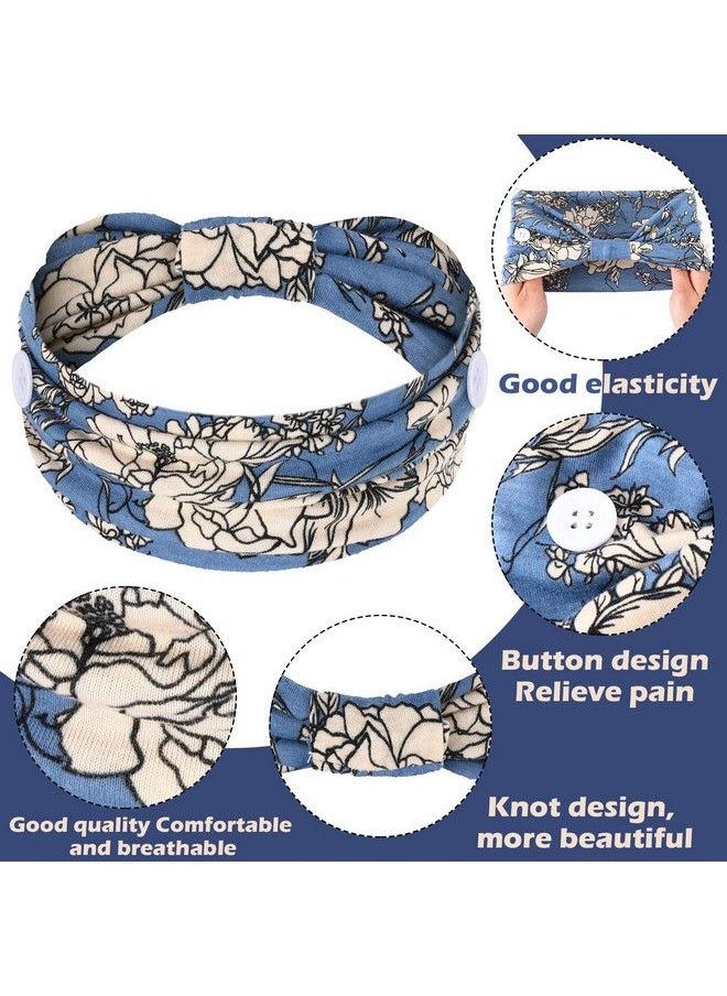 WILLBOND - 6 Pieces Nursing Headbands With Buttons For Nurses Doctor Women Boho Bandana Headbands Wide Stretch Head Wraps Elastic Hair Bands For Face Covering Holder Ear Protection (Retro Pattern) - Image 1
