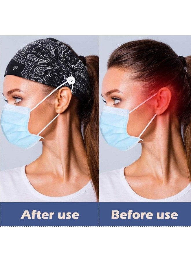 WILLBOND - 6 Pieces Nursing Headbands With Buttons For Nurses Doctor Women Boho Bandana Headbands Wide Stretch Head Wraps Elastic Hair Bands For Face Covering Holder Ear Protection (Retro Pattern) - Image 1