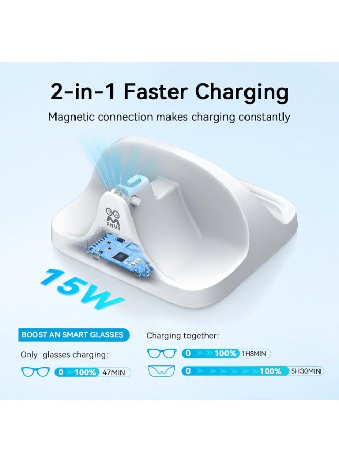 اي ام في ار ميناء شحن مغناطيسي 2 في 1 متوافق مع علبة إكسسوارات نظارات راي بان ميتا وايفارر/سايكلر/هيدلاينر الذكية، شاحن مع مؤشر LED (غير متوافق مع أوكلي) - Image 2