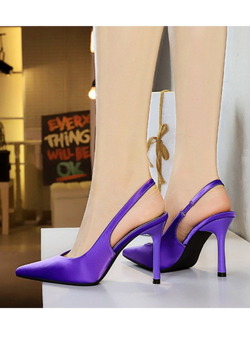 BIGTREE Women's Closed Pointed Toe High Heels With Ankle Straps Stiletto Sandal Pumps Bluish Purple 9.5CM - Image 4