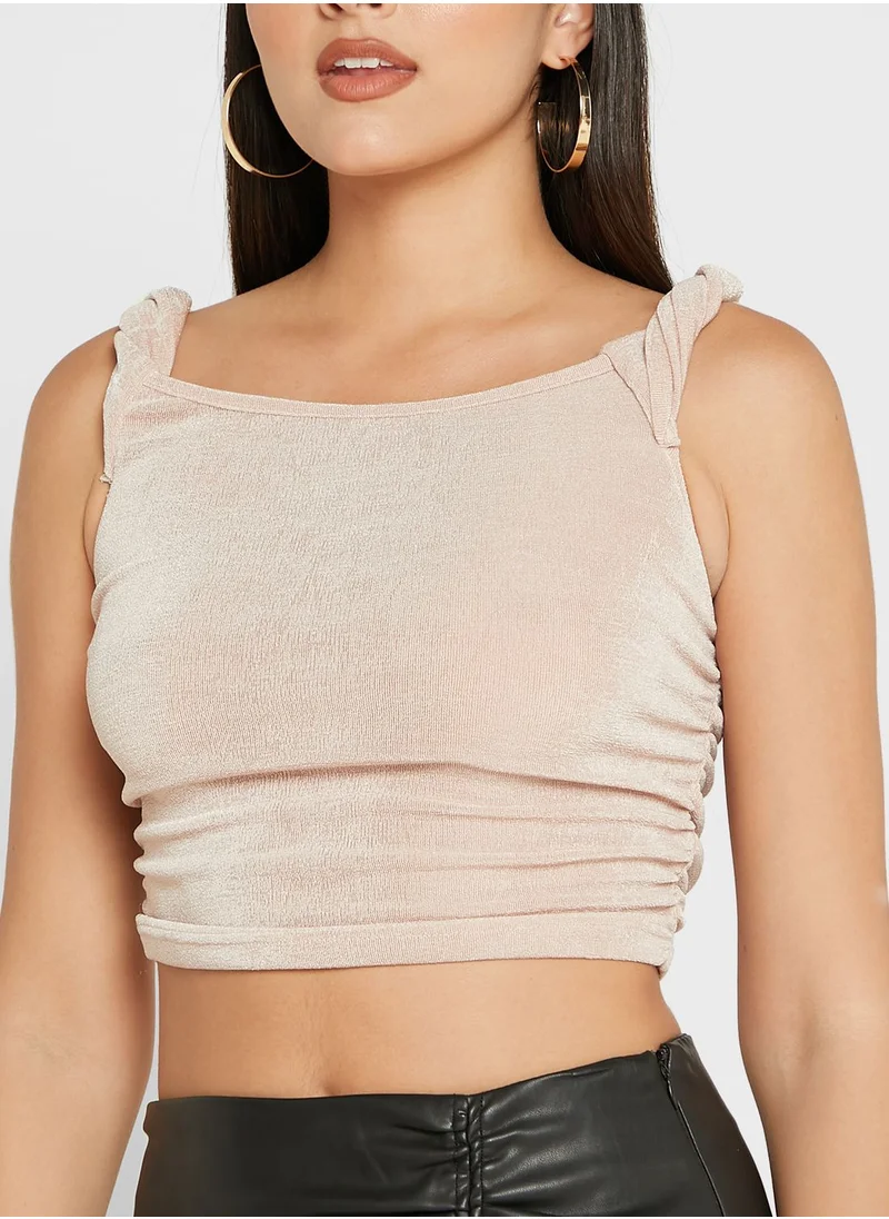 4th & Reckless Twisted Sleeves Ruched Top