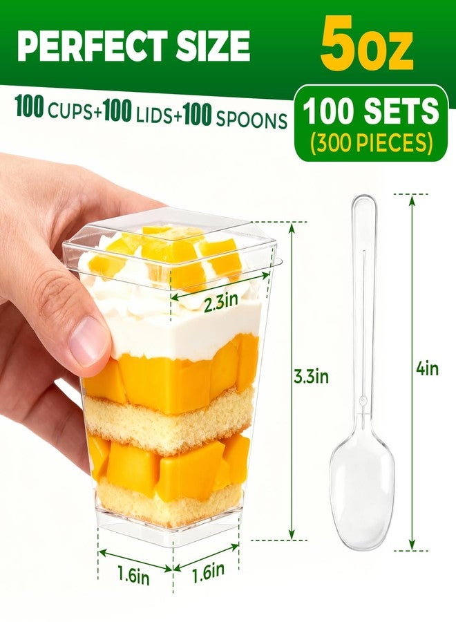 Ginkgo 100 Sets (300 Pieces) 5 oz Dessert Cups with Lids and Spoons, Clear Plastic Parfait Cups, Disposable Appetizer Cups for Pudding, Jello, Mousse, Ice Cream, Party & Catering Supplies - Image 2
