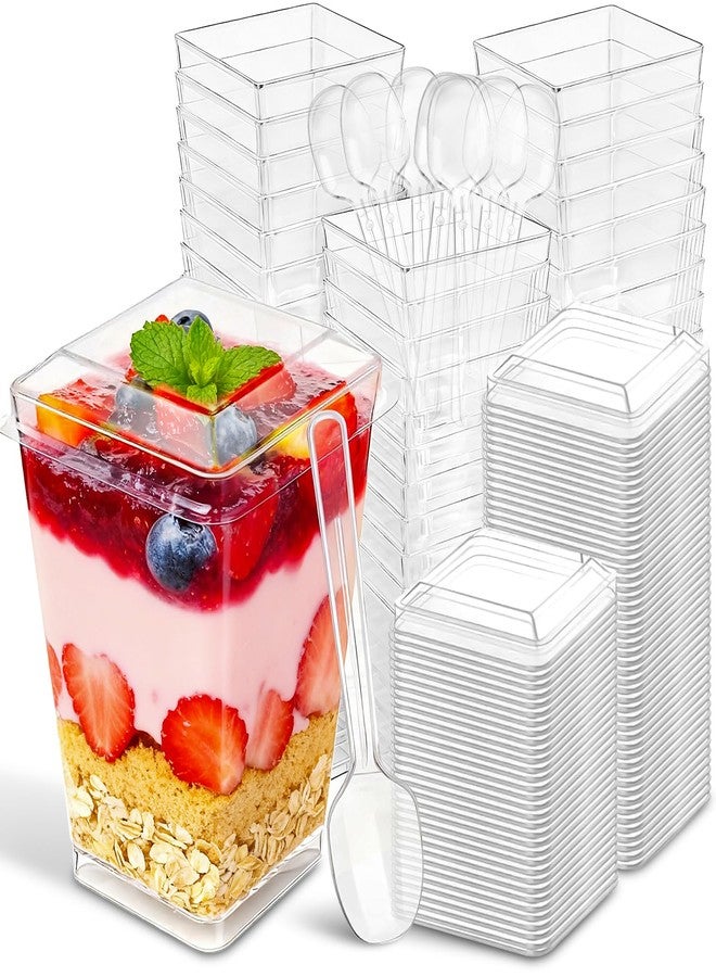 Ginkgo 100 Sets (300 Pieces) 5 oz Dessert Cups with Lids and Spoons, Clear Plastic Parfait Cups, Disposable Appetizer Cups for Pudding, Jello, Mousse, Ice Cream, Party & Catering Supplies - Image 1