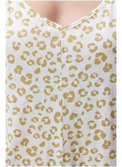 trendyol Yellow 100% Cotton Leopard Patterned Rope Strap Knitted Jumpsuit THMSS24TU00016  - Image 5