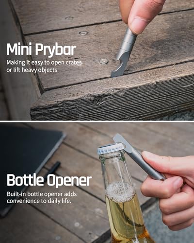TISUR Keychain Pry Bar, Titanium Mini EDC Prybar Multitool with Bottle Opener, Pocket Small Keychain Tools for Every Day Carry(Gray-Mini) - Image 3