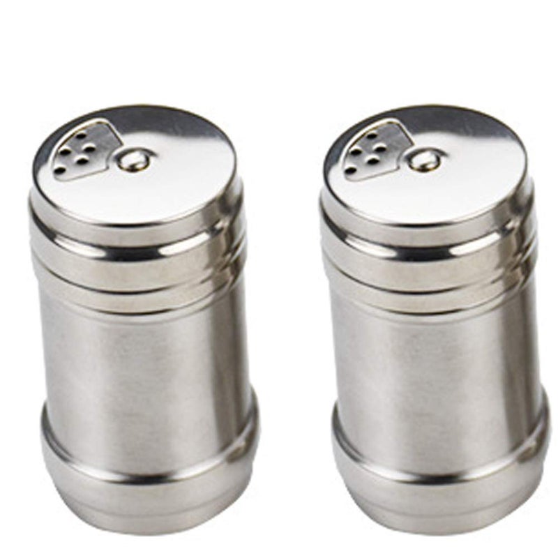 Lasenersm 2Piece Stainless Steel Salt Spice Sugar Pepper Flavour Bottles Shaker Airtight Rotatable Seasoning Shaker Kitchen Gadget Small Size Silver