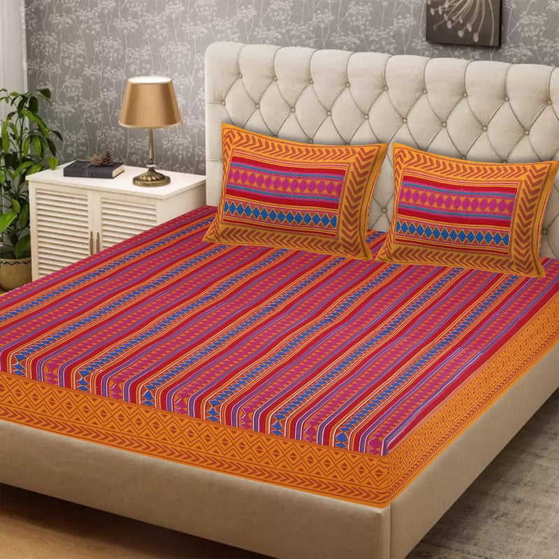 Earlymart Pure Bedsheet for Double Bed, 100% Cotton Double Bed Sheet with 2 Pillow Covers King Size (Bedsheet for Double Bed Cotton_Jaipuri_Bed007) - Image 1