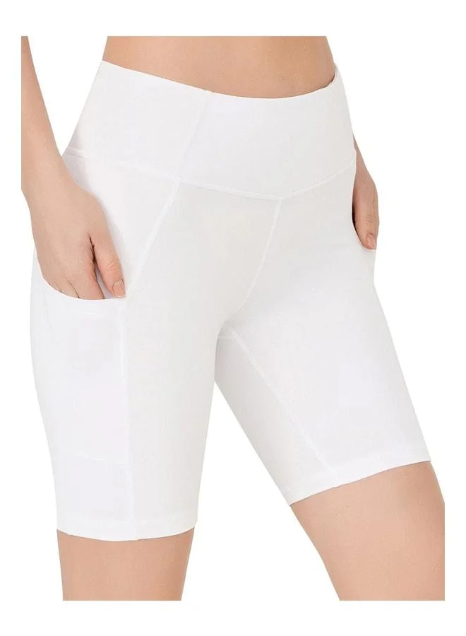 Los Ojos Women's White High-Waist Shaping Double-Pocket Biker Short Sports Leggings.