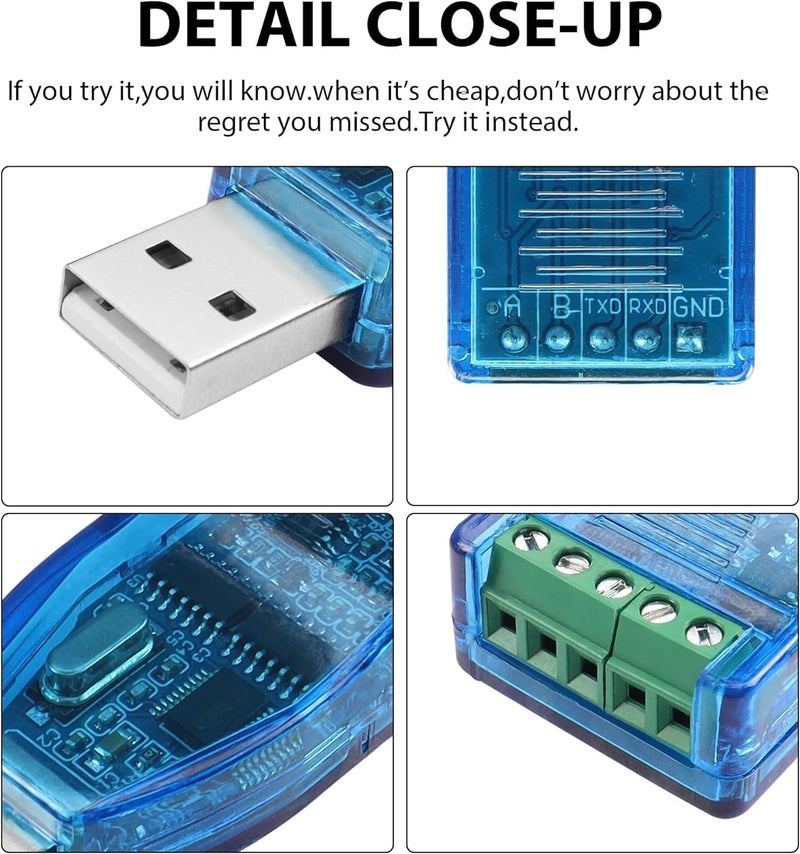 RuhZa محول USB إلى RS485 RS232 محول USB 2.0 إلى RS-485 RS-232 مع شريحة CH340 متوافق مع Windows 11 10 8 7 XP و Mac OS (RT-SMR485) - Image 3