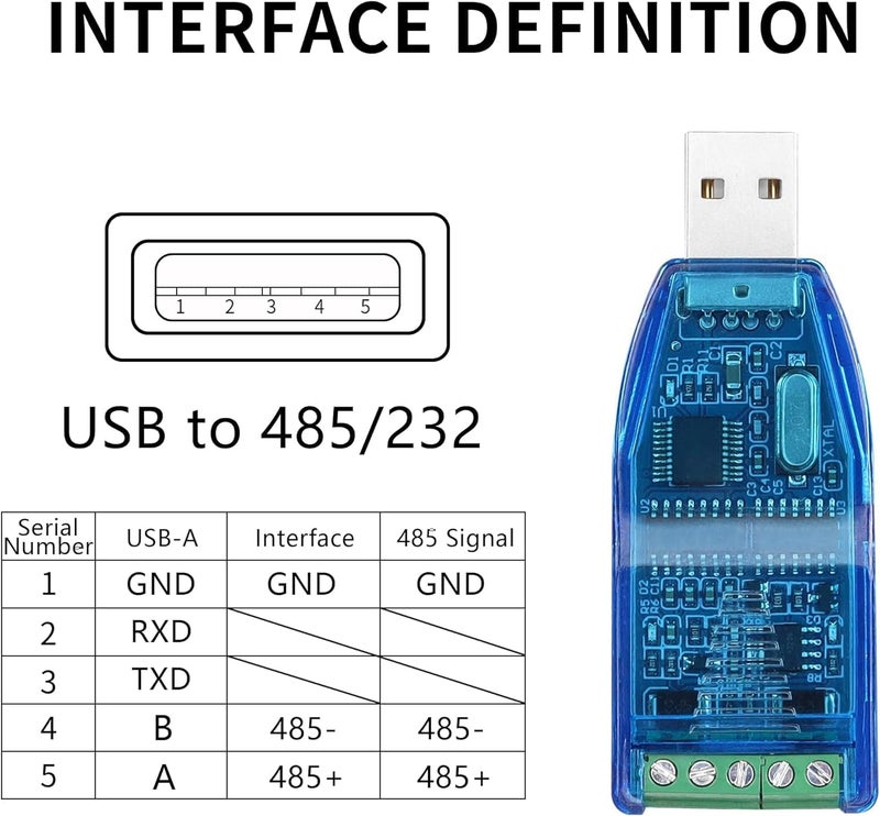 RuhZa محول USB إلى RS485 RS232 محول USB 2.0 إلى RS-485 RS-232 مع شريحة CH340 متوافق مع Windows 11 10 8 7 XP و Mac OS (RT-SMR485) - Image 5