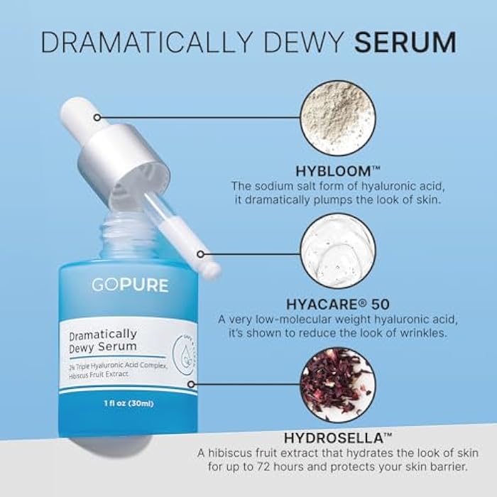 goPure Hyaluronic Acid Dramatically Dewy Serum - Hyaluronic Acid Serum for Face in a Nourishing Formula with Aloe Vera and Hibiscus Extract for Visibly Hydrated, Smoother-Looking Skin - 1 fl oz - Image 3