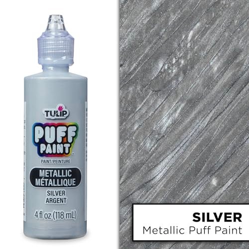 Tulip Puff Fabric Paint Metallic Finish , Permanent Craft Paint for Clothes, DIY Projects, Notoxic, 4 fl oz, Metallic Silver - Image 2