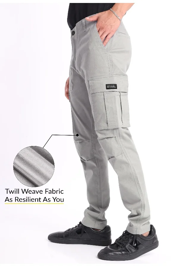 Beyoung Light Grey Signature Cargo Pants