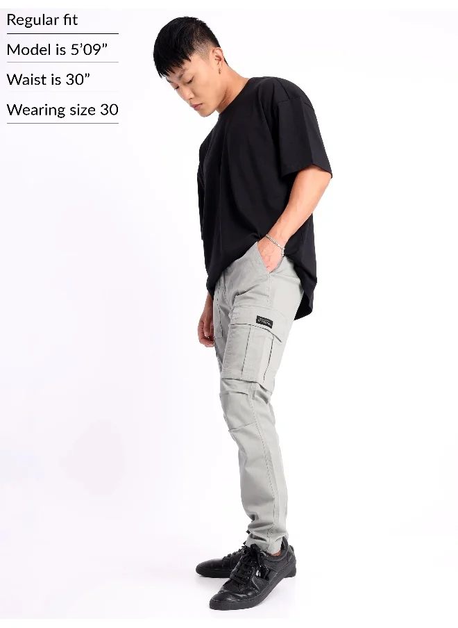 Beyoung Light Grey Signature Cargo Pants