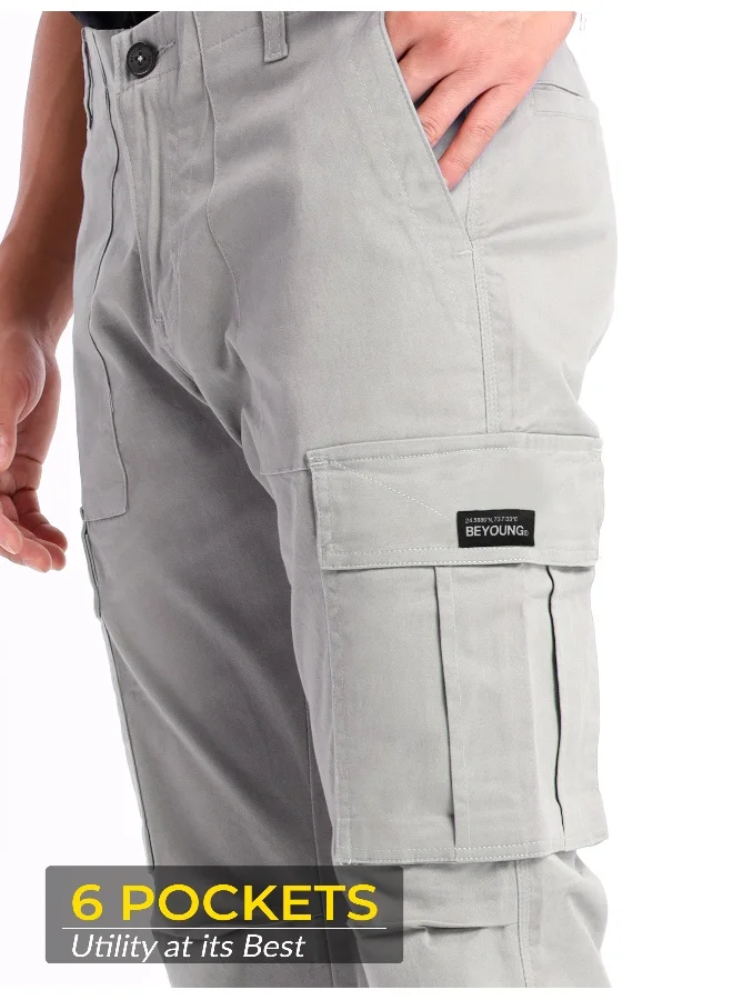 Beyoung Light Grey Signature Cargo Pants