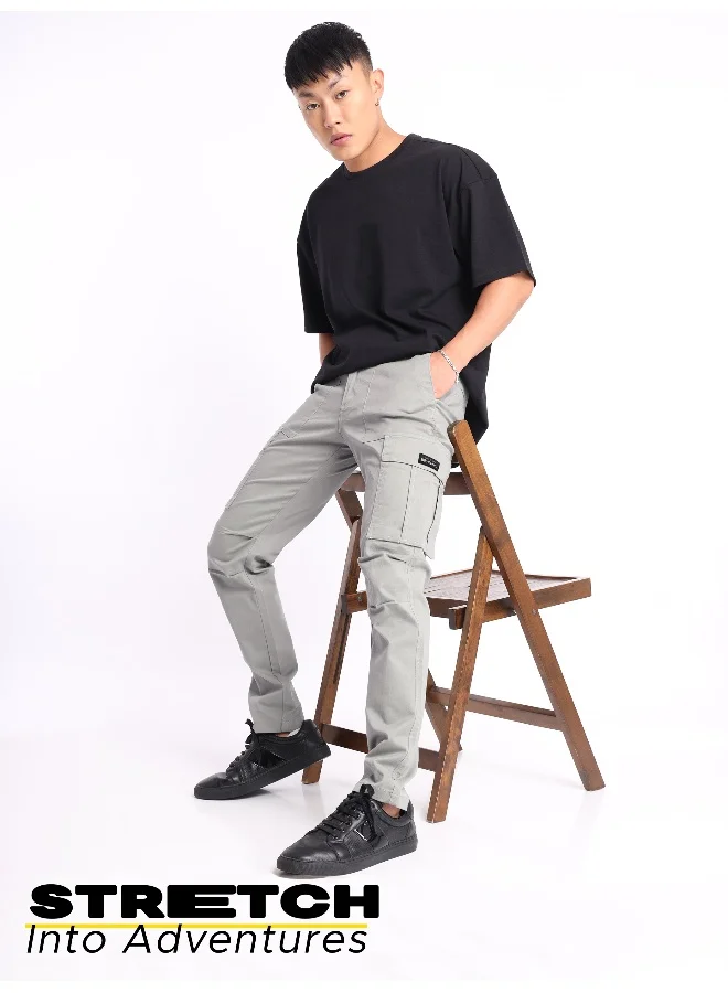 Beyoung Light Grey Signature Cargo Pants
