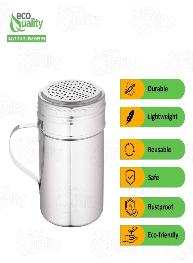 EcoQuality [1 PACK] Stainless Steel Versatile Dredge Shaker Set with Handles 10 Ounce - Salt, Pepper, Sugar, Condiments, Oregano, Spices Shaker for Restaurants, Baking, Cooking (10oz) - Image 2