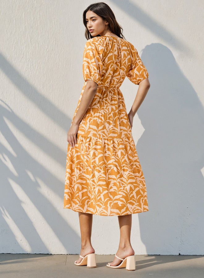 سبلاش فيڤ فستان قطني بطبعات وكسرات دانتيل وجيوب - Image 3