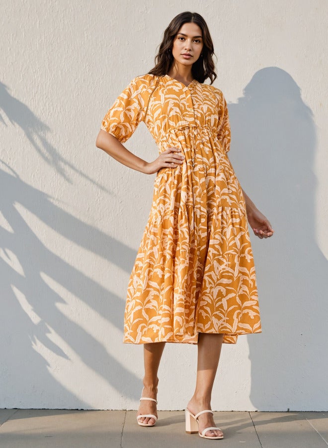 سبلاش فيڤ فستان قطني بطبعات وكسرات دانتيل وجيوب - Image 2