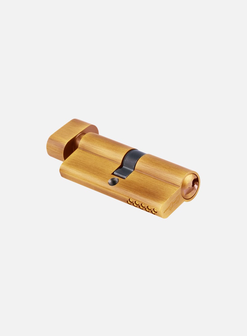 CINCINNO 70mm Full Brass Premium Euro Cylinder Lock – One Side Key/Knob, 5-Year Warranty, Anti-Rust, Silent Lock – Ideal for Doors, Cabinets – (Brushed Yellow Bronze) 