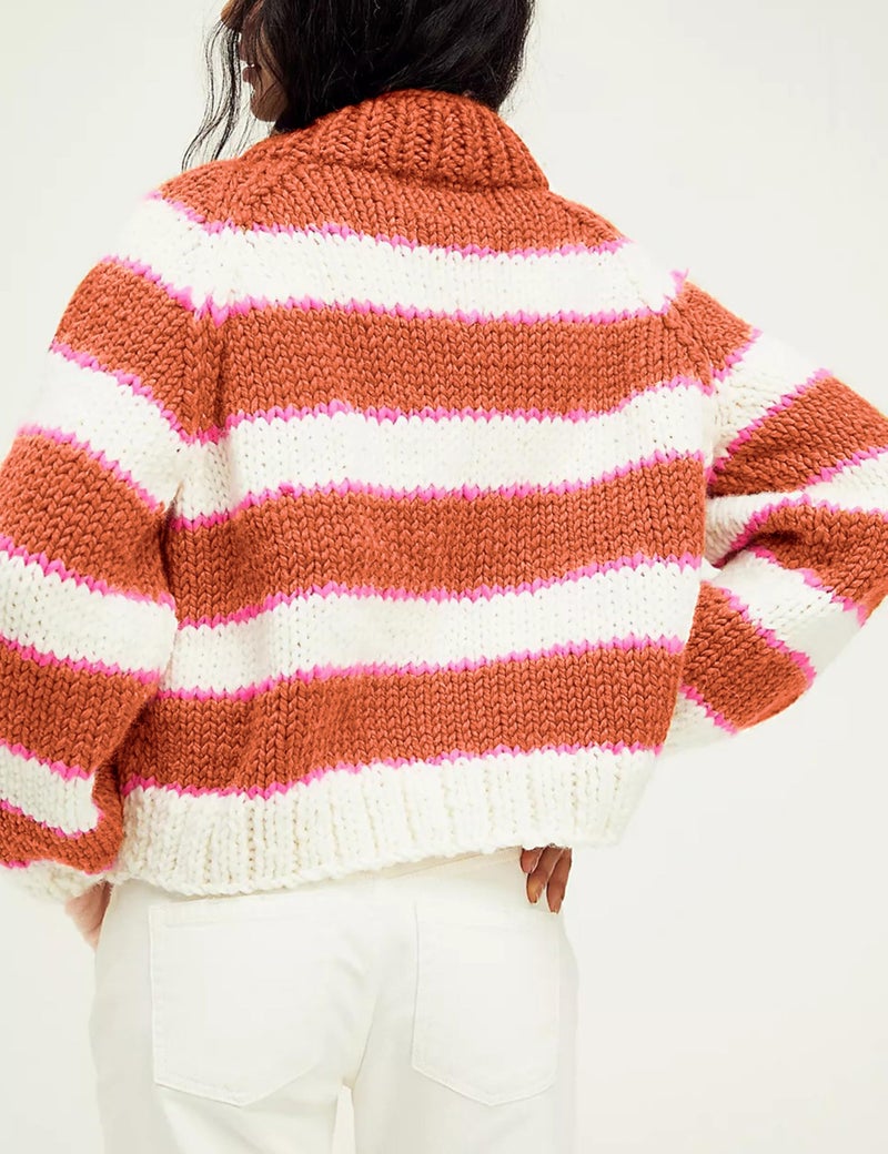 Yeokou Women Stripe Pullover Sweater Turtleneck Ribbed Knit Top Casual Fall Winter Chunky Knitwear (Orange-S) - Image 4