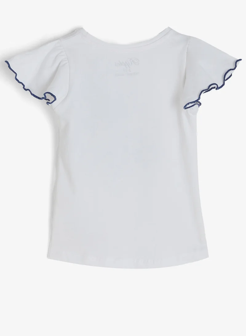 ريبلز مع نمشي Girls Floral Ruffle-Sleeves T-shirt