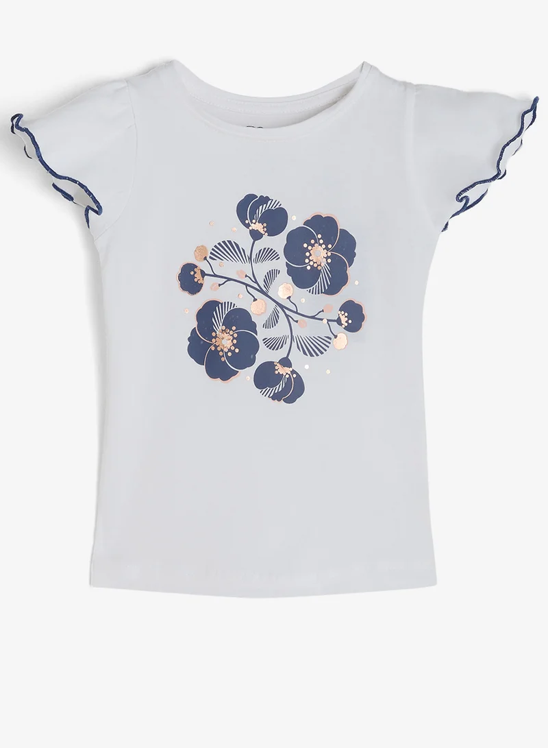 ريبلز مع نمشي Girls Floral Ruffle-Sleeves T-shirt