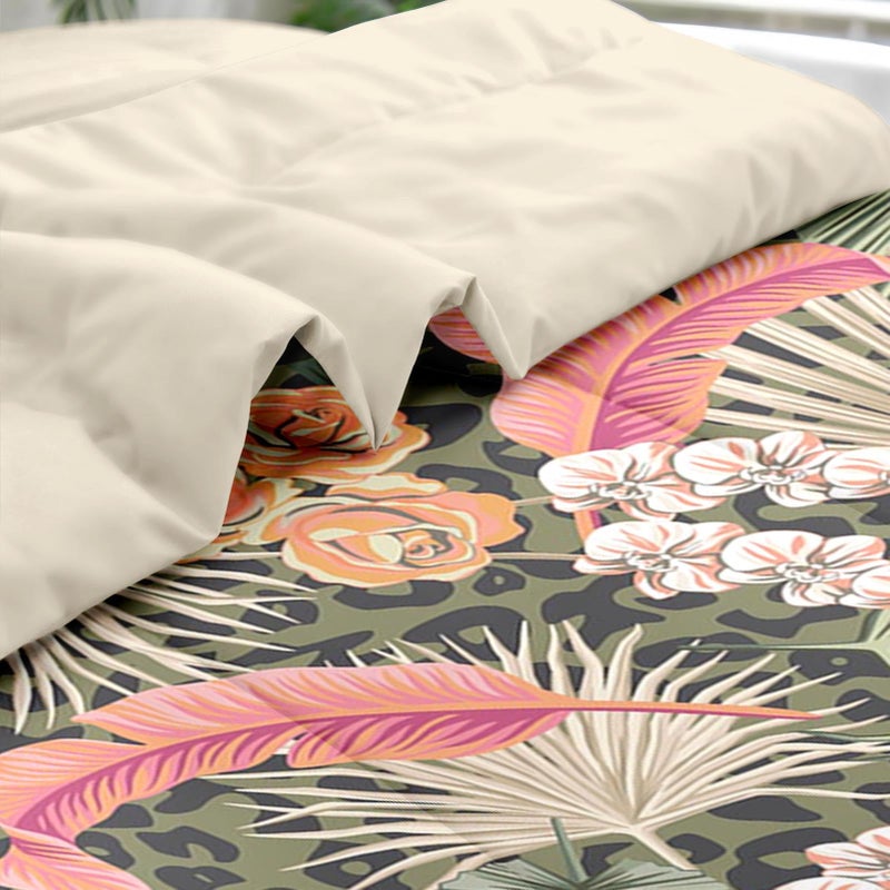 Pamnest Comforter Set Queen Size, Summer Tropical Flowers 7 Pcs Bedding for Kids and Adults, Hawaiian Palm Leaf Leaves Bed Sheet Sets with Fitted Sheet 2 Pillowcase & 2 Sham for Bedroom Bed Decor - Image 5