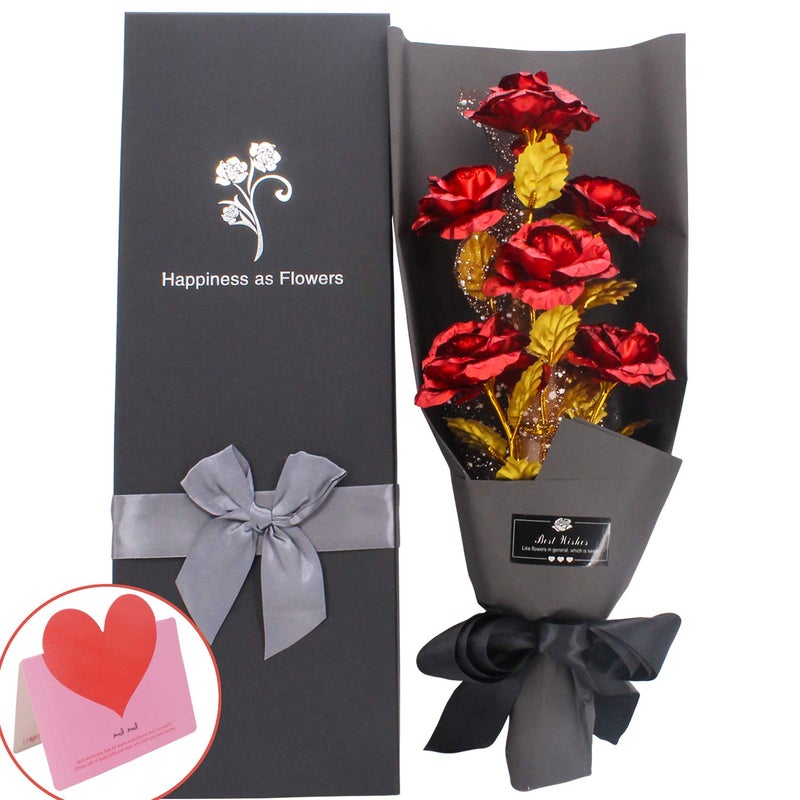 BESSEEK 24k Gold Rose Artificial Forever Rose Bouquet Gold Foil for Girlfriend on Valentines Wedding Gold Plated Rose Marriage Proposal Gift Eternal Love Rose for Thanksgiving Birthday