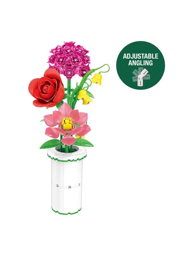 Brickcraft Botanicals Radiant Bouquet & Vase Building Set (280 Pieces) Creative Flower Arrangement Kit with Rose, Gardenia, Lily & Hydrangea – Display for Home or Office, Christmas - Image 4