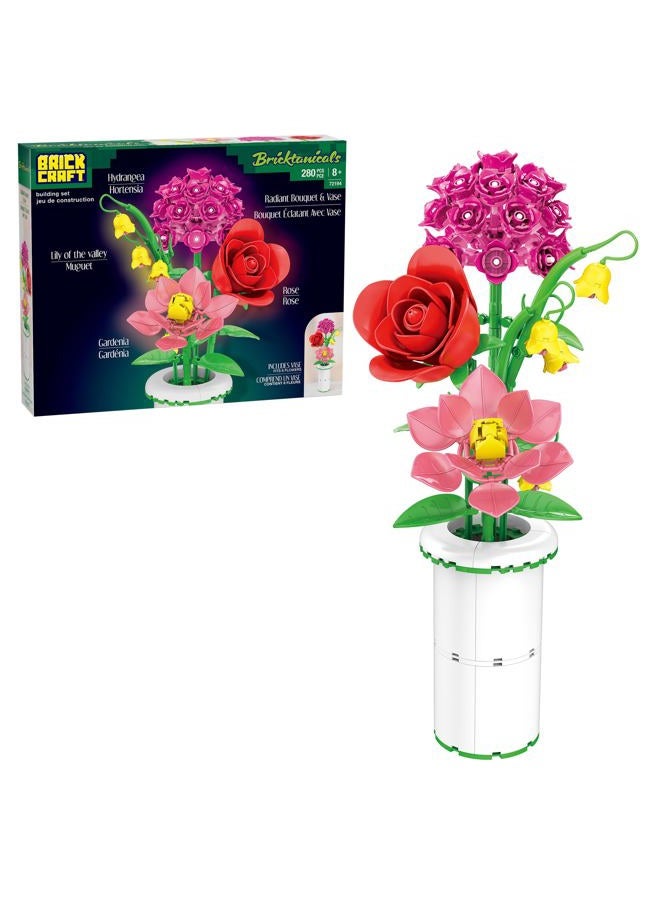 Brickcraft Botanicals Radiant Bouquet & Vase Building Set (280 Pieces) Creative Flower Arrangement Kit with Rose, Gardenia, Lily & Hydrangea – Display for Home or Office, Christmas - Image 1