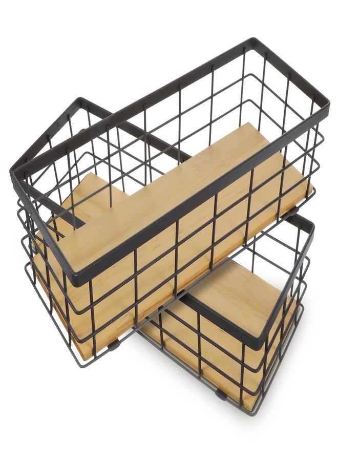 Limbeuuu 2 Pack Small Wire Baskets, Narrow Rustic Storage Bin for Bathroom Counter, Farmhouse RectangleOrganizer Tray for Kitchen Countertop, Pantry, RV, Office Decorative - Image 5