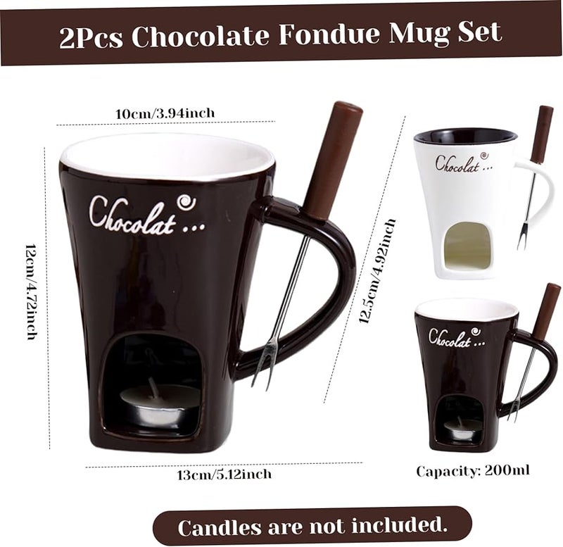 Red Ceramic Chocolate Fondue Mug Set with Fork Reusable Melting Cup for Birthday Wedding - Image 5