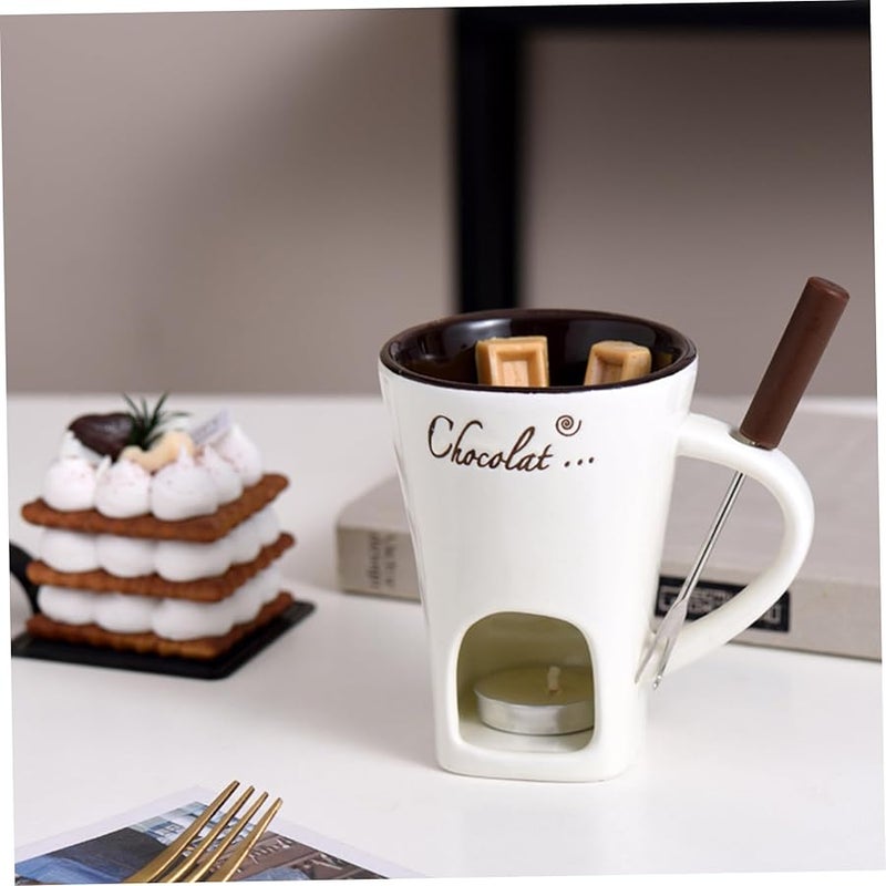 Red Ceramic Chocolate Fondue Mug Set with Fork Reusable Melting Cup for Birthday Wedding - Image 4