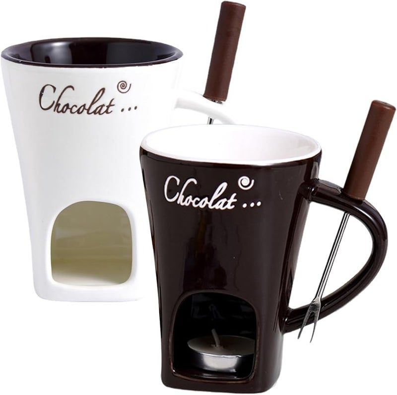 Red Ceramic Chocolate Fondue Mug Set with Fork Reusable Melting Cup for Birthday Wedding - Image 1