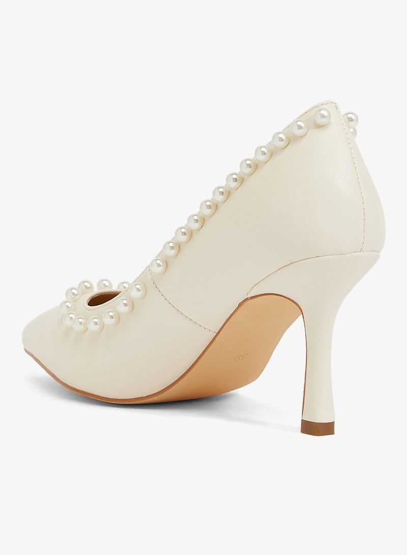 Ella Limited Edition Ivory pump with pearl trim, mid heel, pointed toe - Image 3