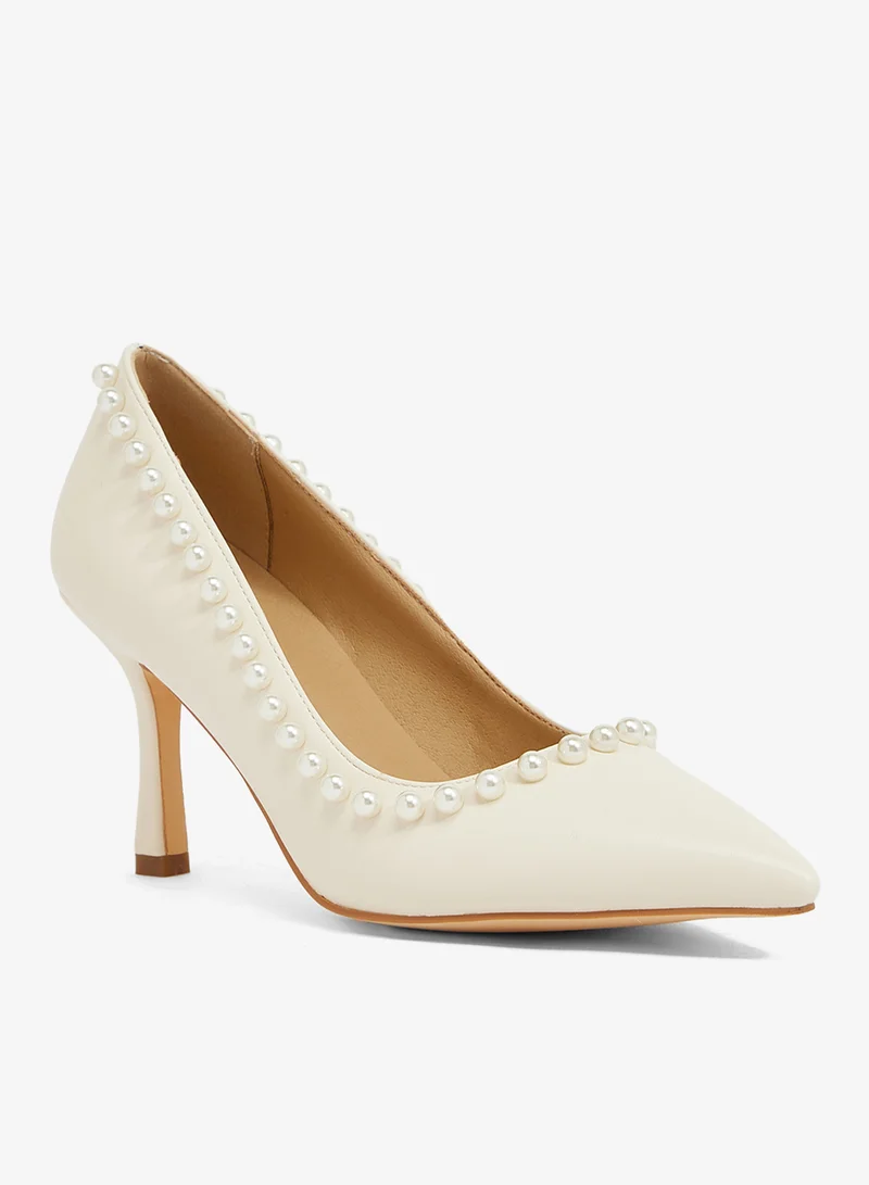 Ella Limited Edition Ivory pump with pearl trim, mid heel, pointed toe