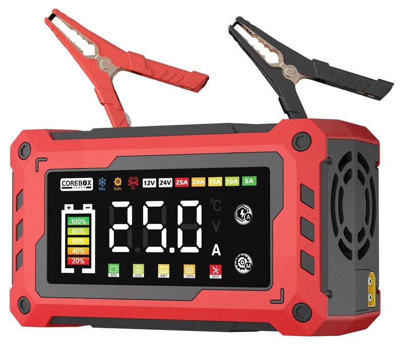 Battery Charger 0-25Amp,12V/24V, Automatic Smart Car Battery Charger, Trickle Charger, Battery Maintainer, Desulfator with Temperature Compensation, for Cars Truck Motorcycle Lawn Mower Boat - Image 1