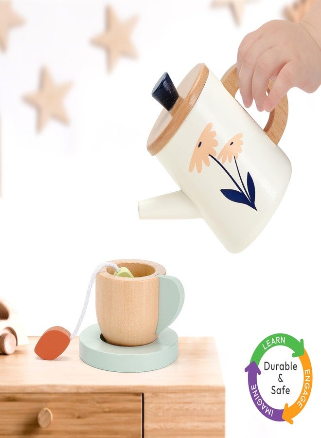 PairPear Wooden Tea Set for Kids, 19-Piece Pretend Tea Time Play Set with Tray, Wooden Tea Toys for Toddlers & Preschool Kids Ages 3+ - Image 3